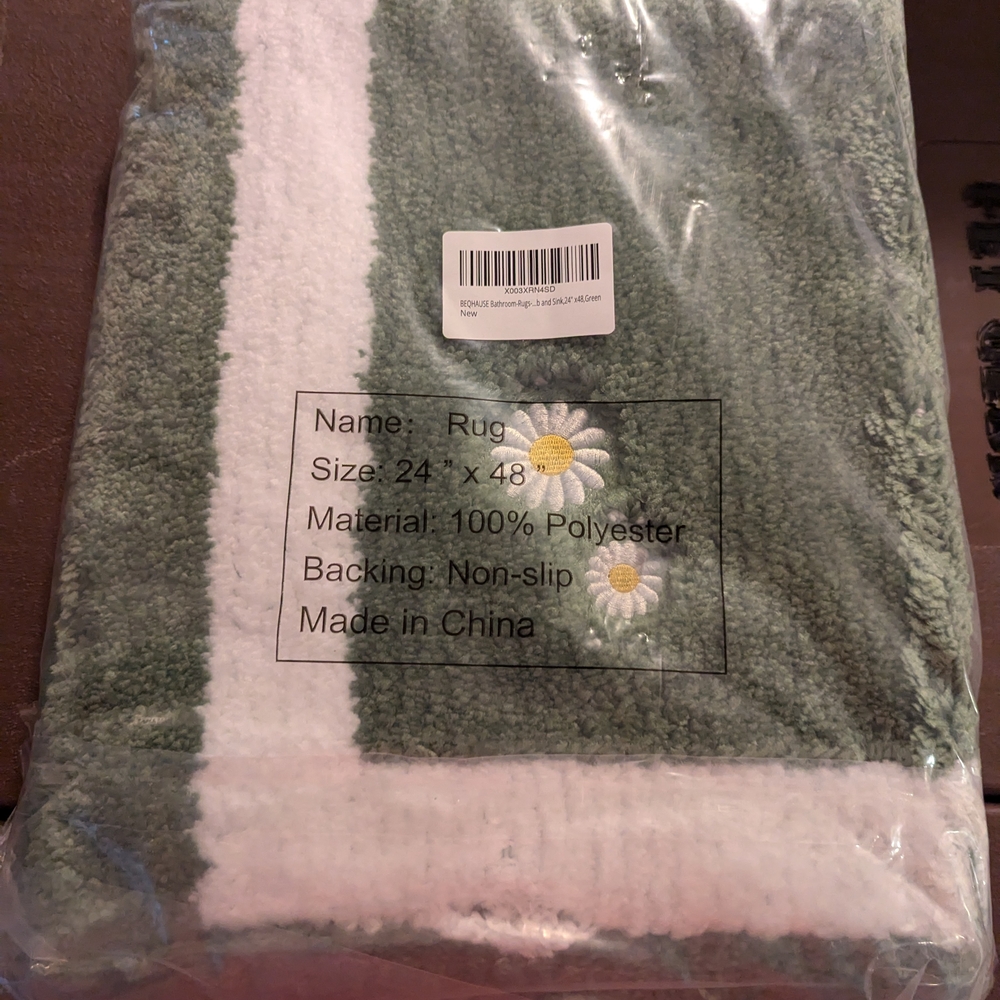 Green and White Floral Rug